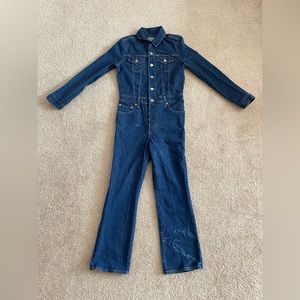 Levi’s Kickflare Denim Jumpsuit Long Sleeve Size S Dark Wash Pre-owned